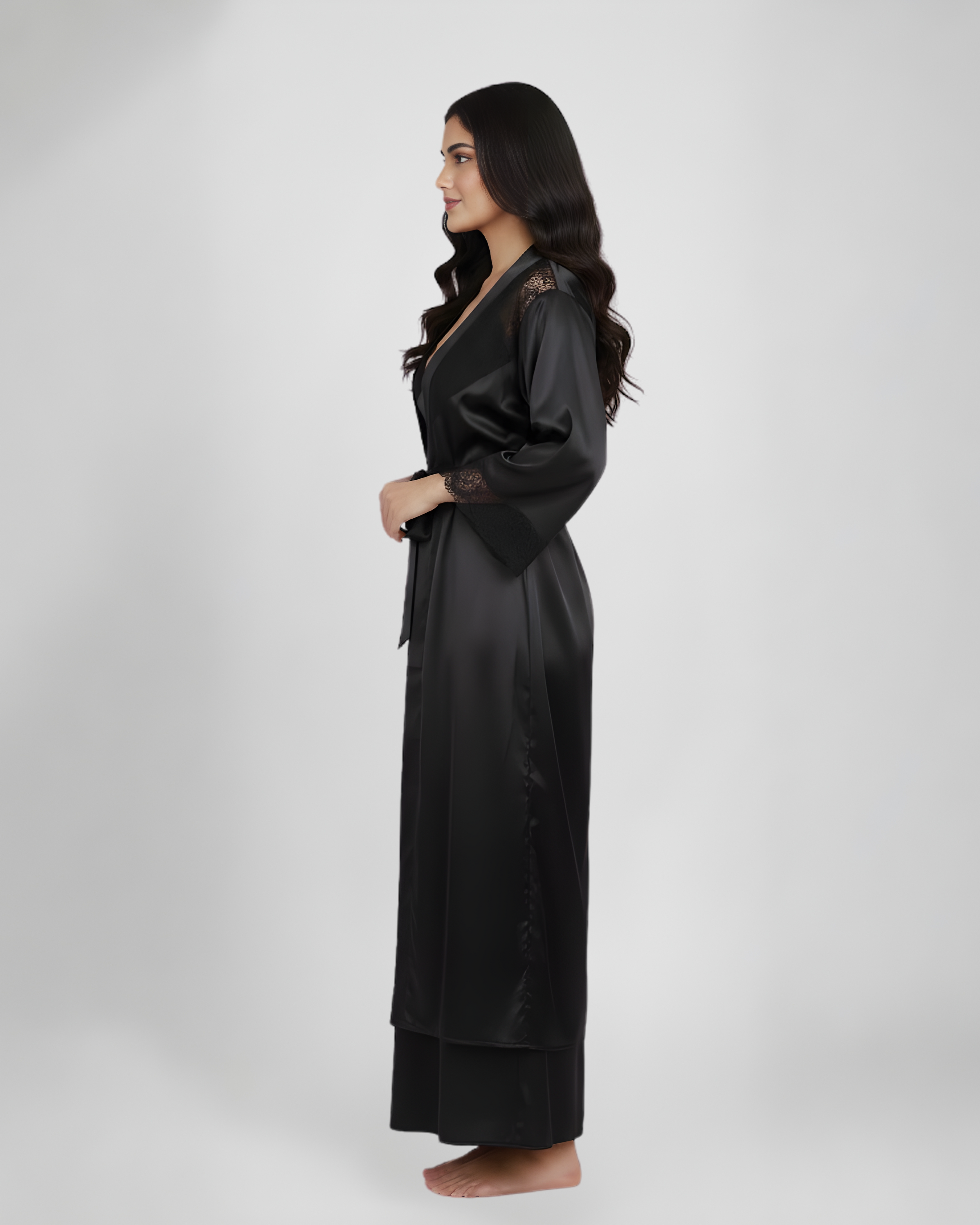 3-Piece Elegant Long Gown Set – Luxury Nightwear with Robe & Inner