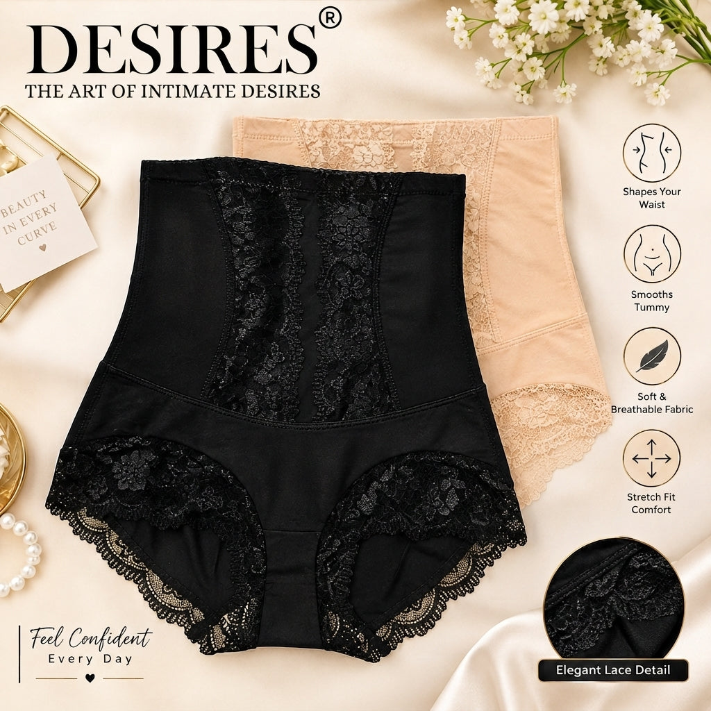 Desires Lace Trim Waist and Tummy Control Brief (1839)