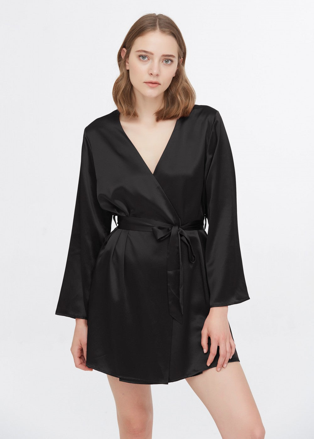 Collar-less Silk short robe set