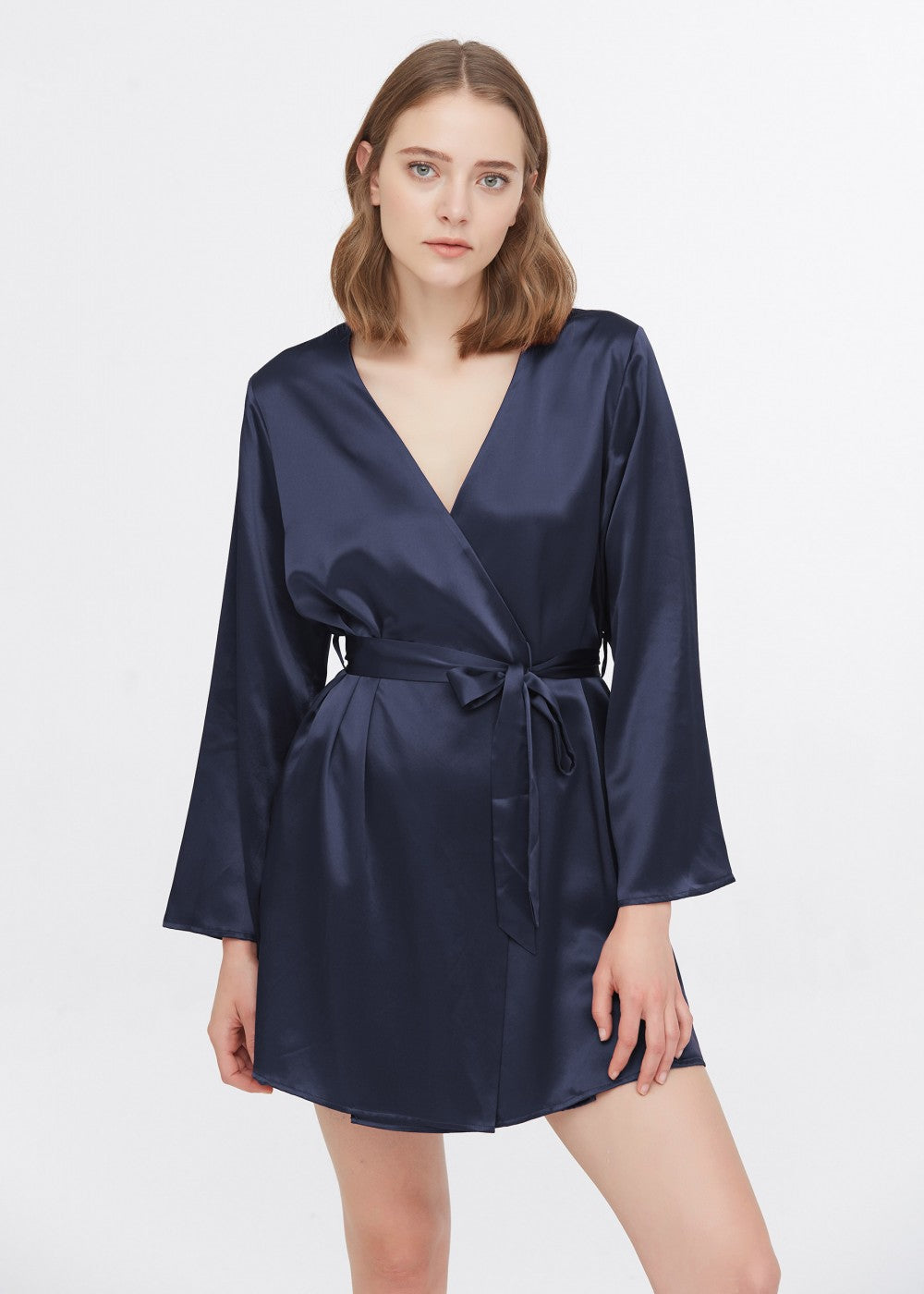 Collar-less Silk short robe set