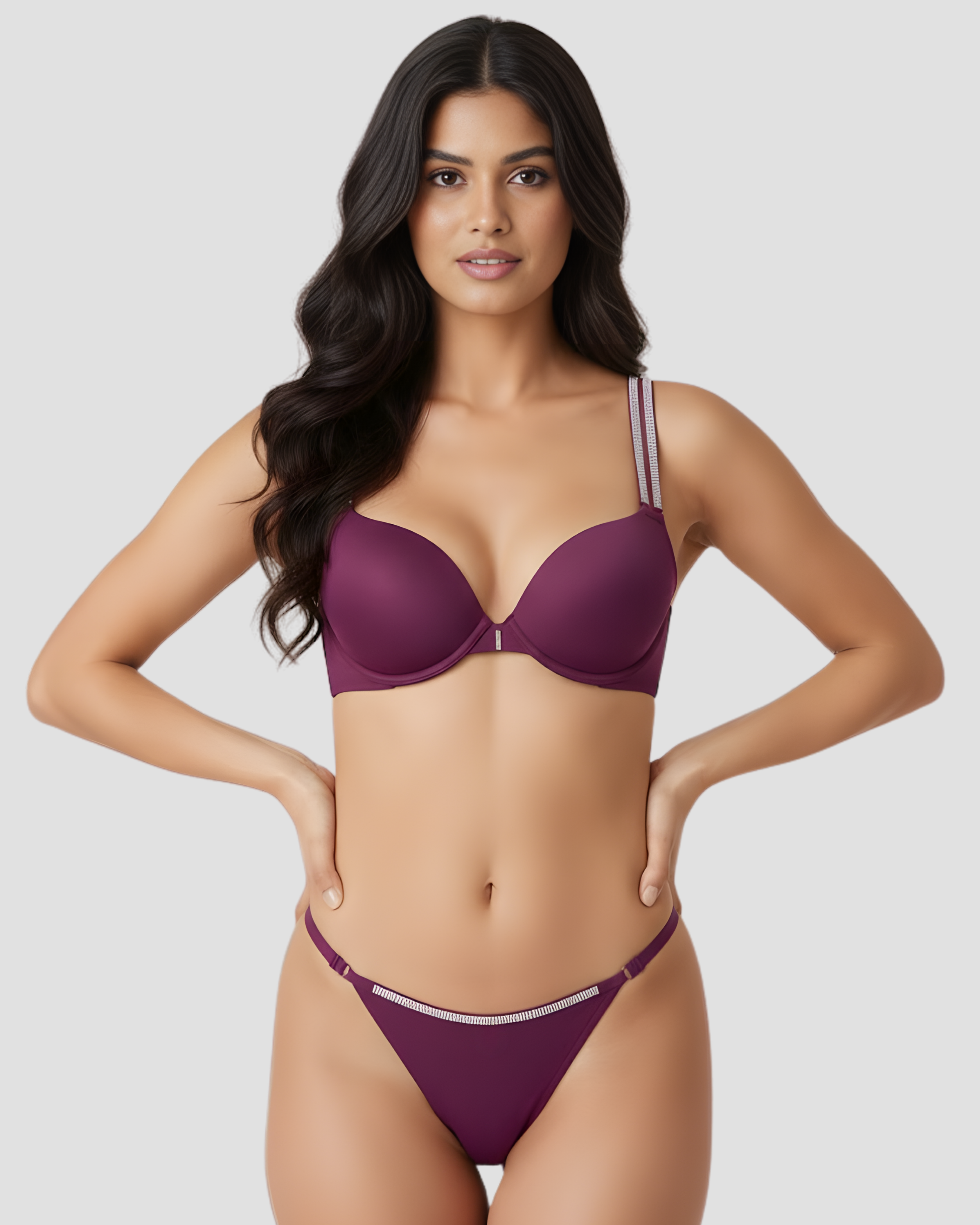 Vs fancy strap pushup bridal bra set