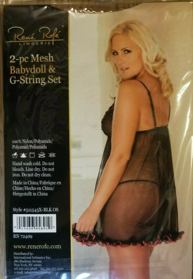 Rene Rofe 2 Piece Mesh Babydoll & G-String SET QUEEN