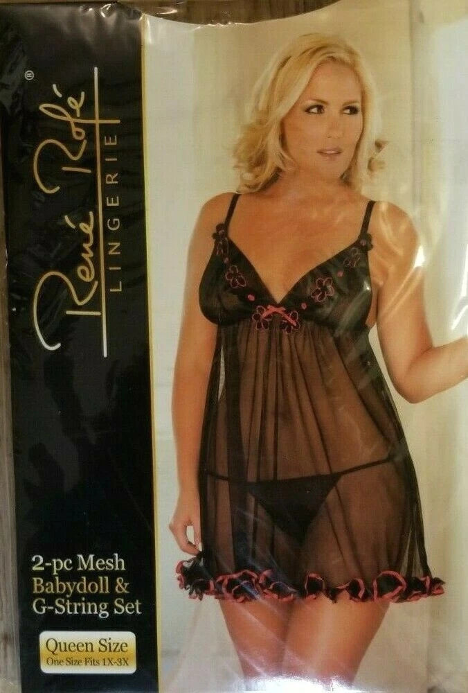 Rene Rofe 2 Piece Mesh Babydoll & G-String SET QUEEN