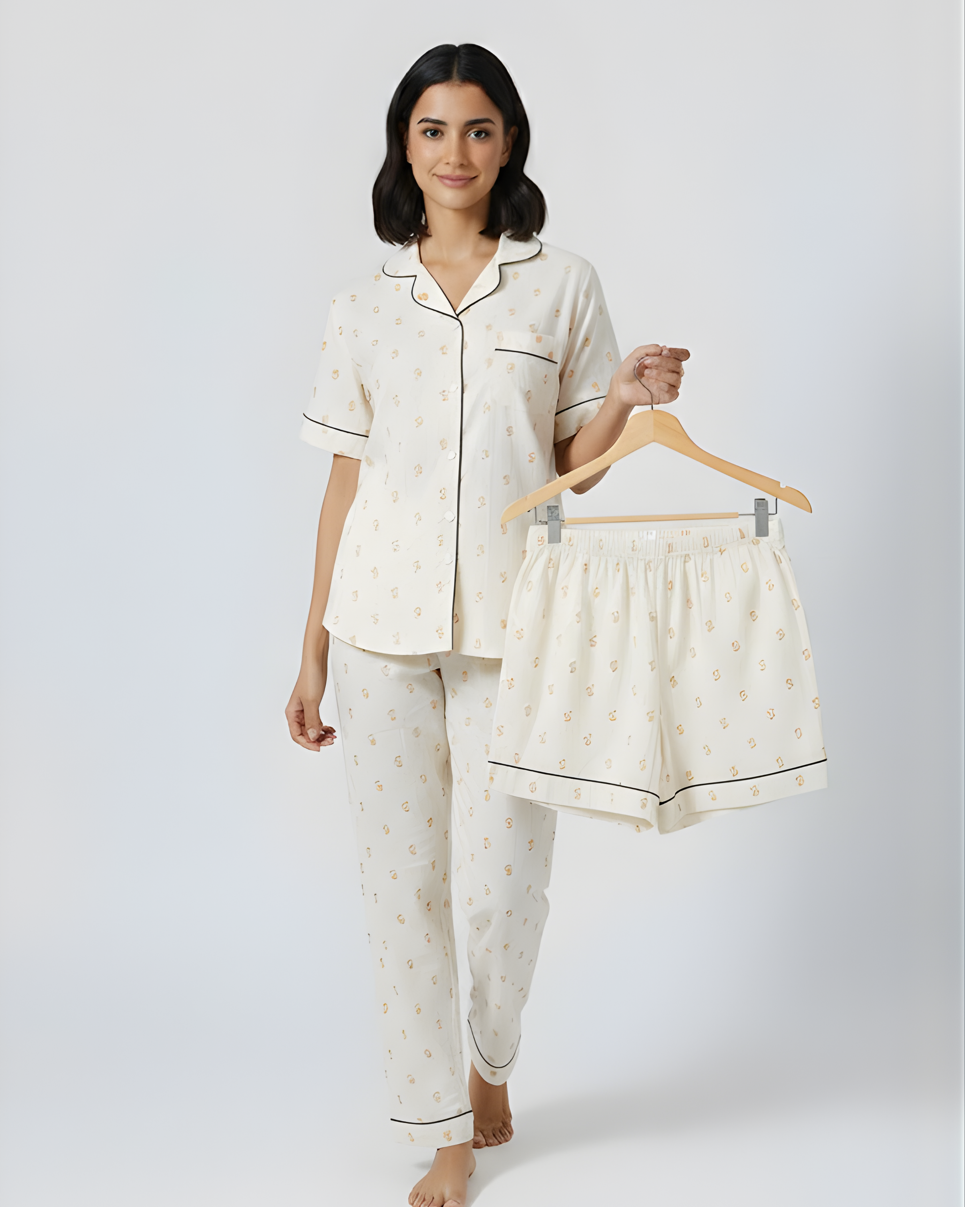 3 Pc printed sunday bliss cotton Pj & Short set