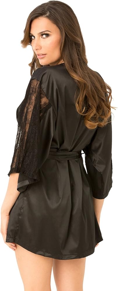 Rene Rofe Women's Satin Robe with Lace Sleeves