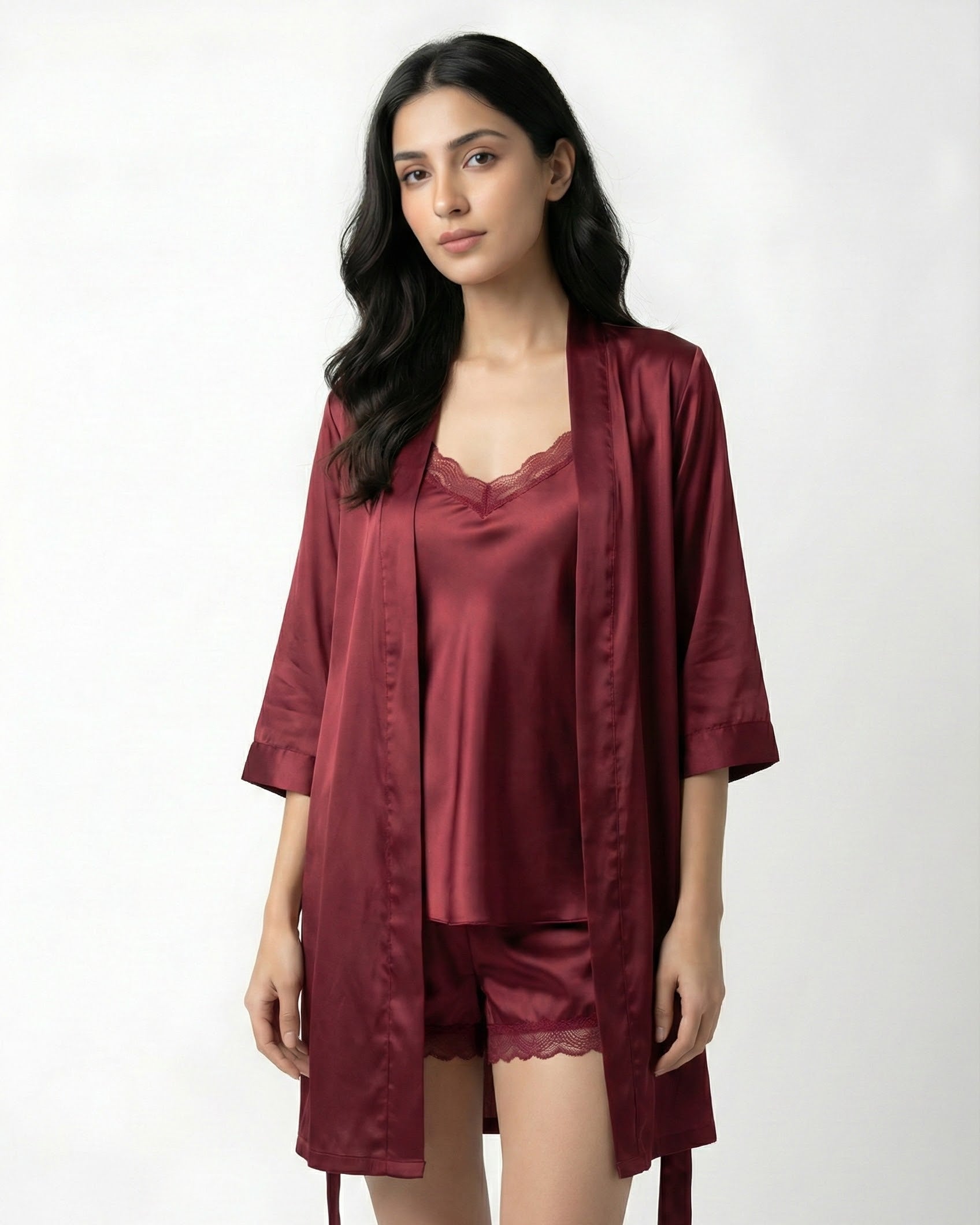 Desires 3 Pc paradise found silk short & Short gown set