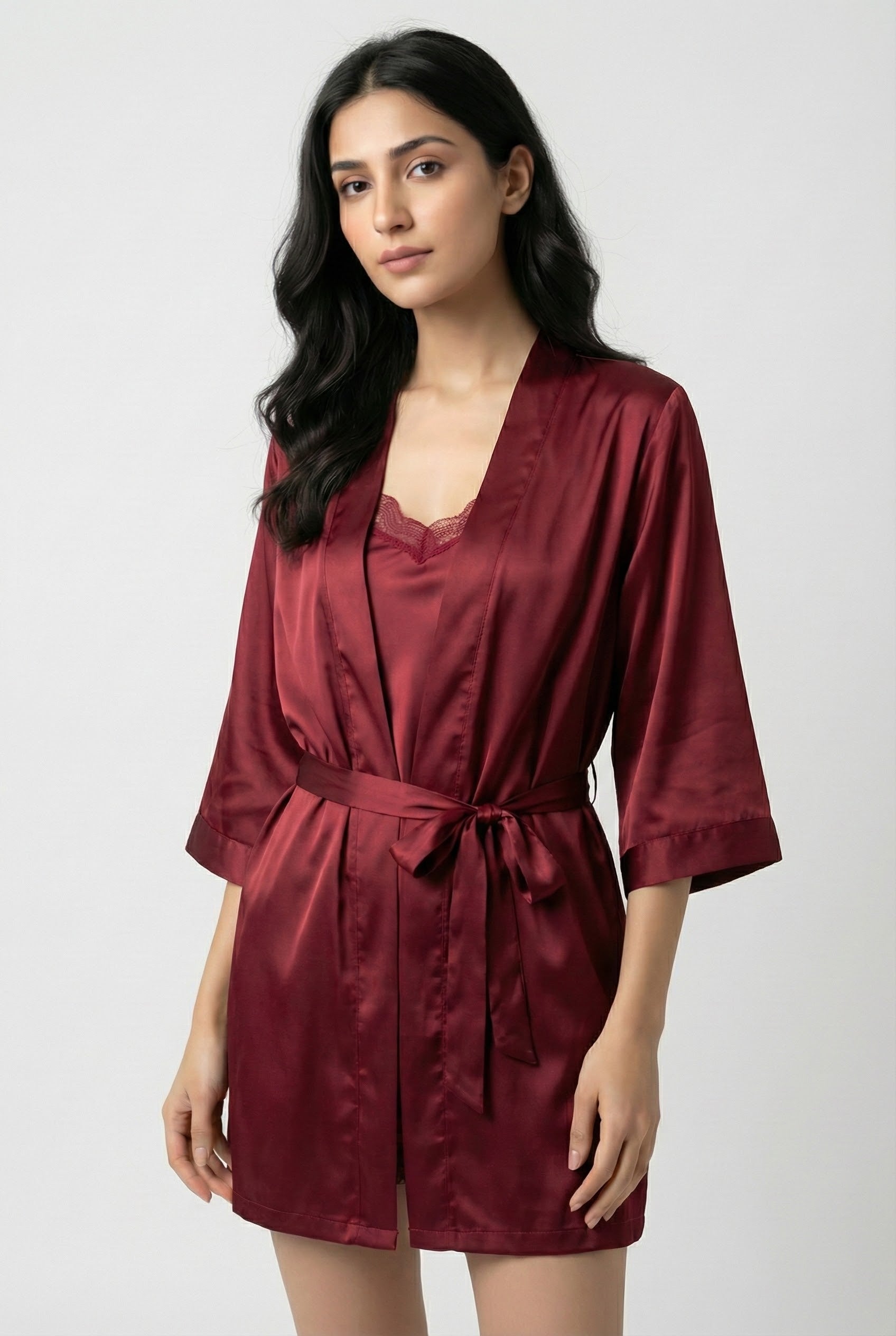 Desires 3 Pc paradise found silk short & Short gown set