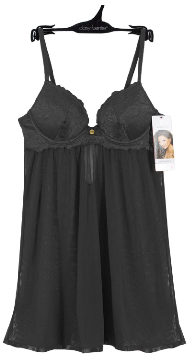 Daisy fuentes embroidered babydoll with thong set