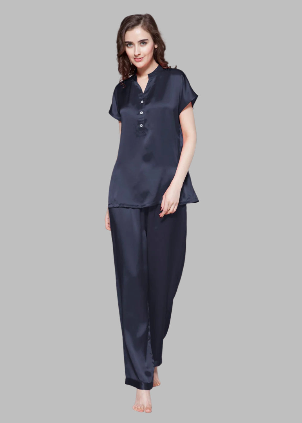 2 Pc Half Buttoned Front Pajamas Set